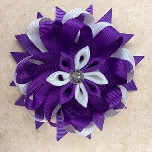 Kanzashi Petal Flower Hair Bow on Alligator Clip-Multi-layers two-Tone Hair Bow